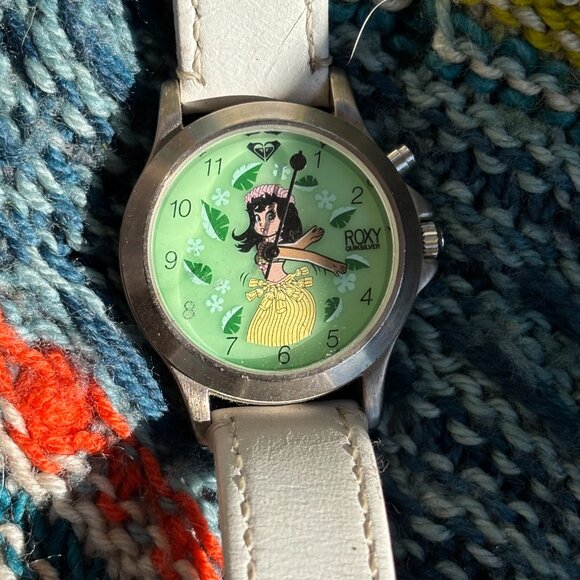 Roxy Hula Girl Watch with White Leather Band - Picture 2 of 3